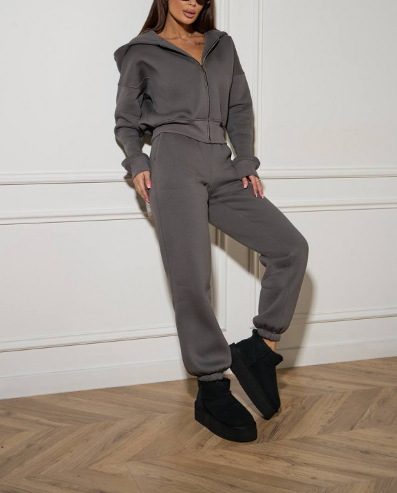 0705 спортивний костюм на флісі кофта на блискавці з капюшоном зі штанами на резинці